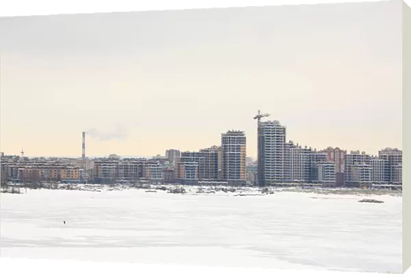 View over Volga river, construction of new houses, Kazan, Tatarstan, Russia