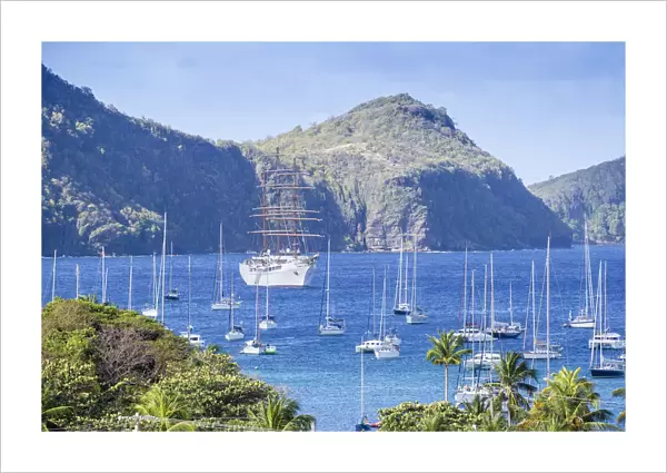 St Vincent and The Grenadines, Bequia, View of Sea Cloud 11 cruise ship in Admiralty Bay