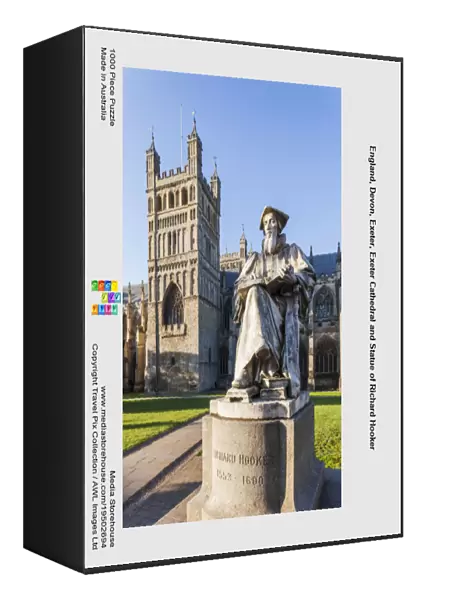 England, Devon, Exeter, Exeter Cathedral and Statue of Richard Hooker