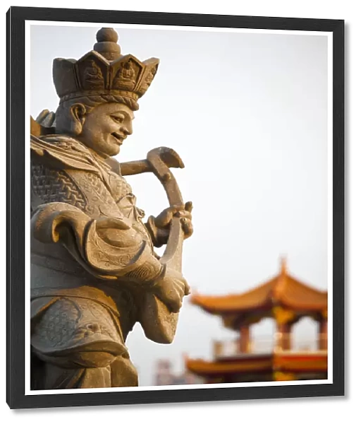 Taiwan, Kaohsiung, Lotus pond, Statues on bridge leading to Giant 72 meter high statue