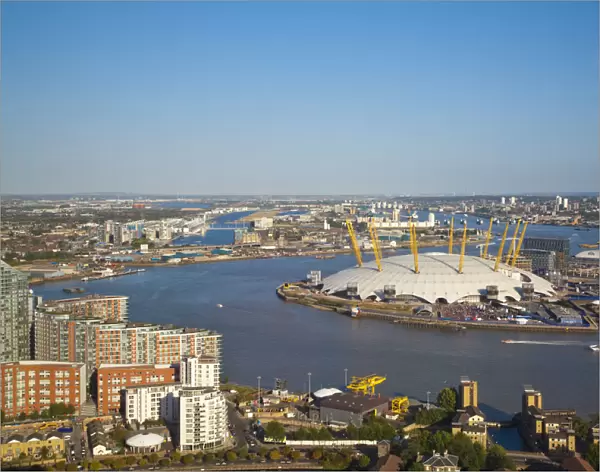 England, London, Canary Wharf, London skyline towards O2 Arena, (Millennium Dome)