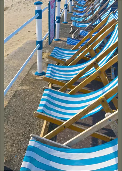 UK, Dorset, Jurassic Coast, Weymouth, The Esplanade, Main Beach, Deck Chairs