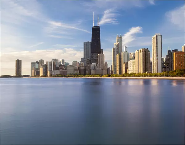 USA, Illinois, Chicago, The Hancock Tower and Downtown skyline from Lake Michigan