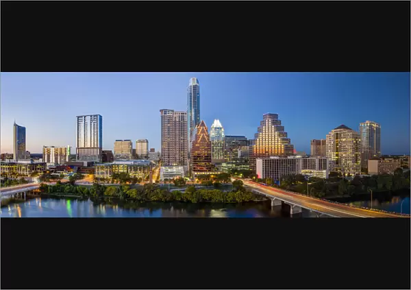 City skyline viewed across the Colorado river, Austin, Texas, USA