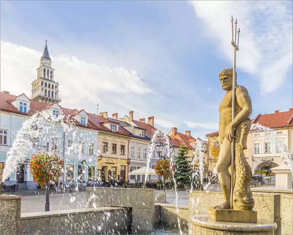 The Neptune statue in the Main Square in Bielsko Biala, Silesian Voivodeship, Poland