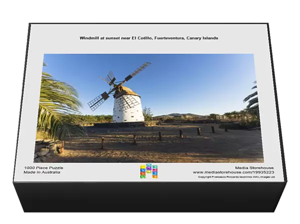 Windmill at sunset near El Cotillo, Fuerteventura, Canary Islands