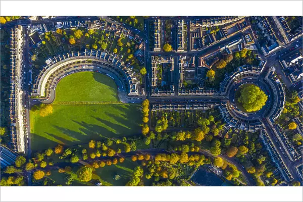 Aerial view over the Circus, Bath, Somerset, England