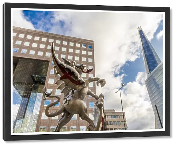 A Dragon Boundary statue and the Shard, London