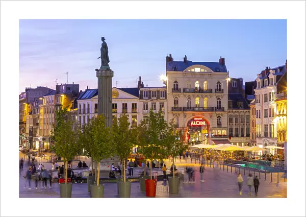 The Grand Place and Column of the Goddess at Dusk, Lille, France