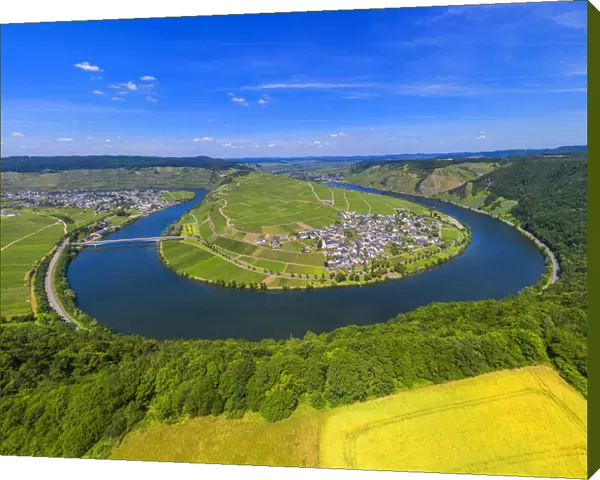 Aerial view on Mosel horseshoe bend at Minheim, Mosel valley, Rhineland-Palatinate