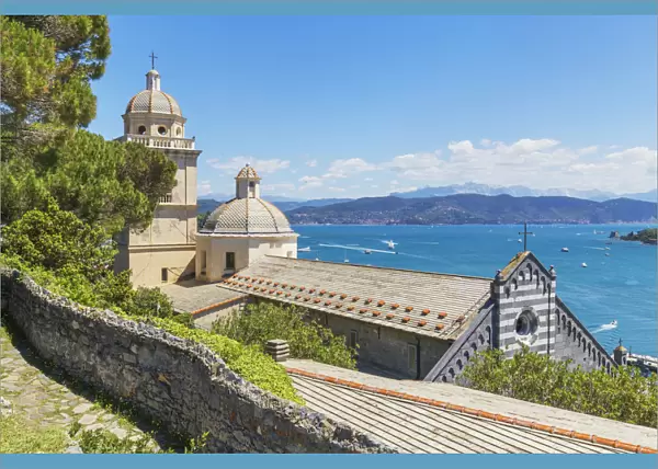 View of San Lorenzo Church and the Gulf of Poets, Portovenere, La Spezia district