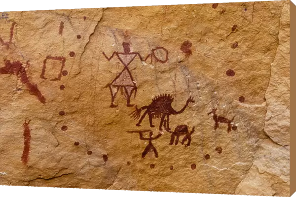 Prehistoric rock paintings, Wadi Teshuinat, Akakus, Sahara desert, Fezzan, Libya