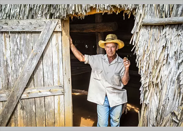 A tobacco farmer smoking a Cuban cigar in Vinales, Pinar del Rio Province, Cuba