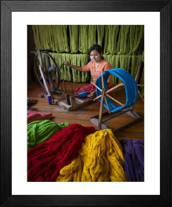 Framed Print : Woman Weaving on Lake Inle Print