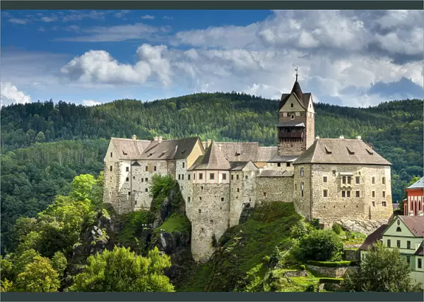 Elevated scenic view of Loket Castle, Loket, Sokolov District, Karlovy Vary Region