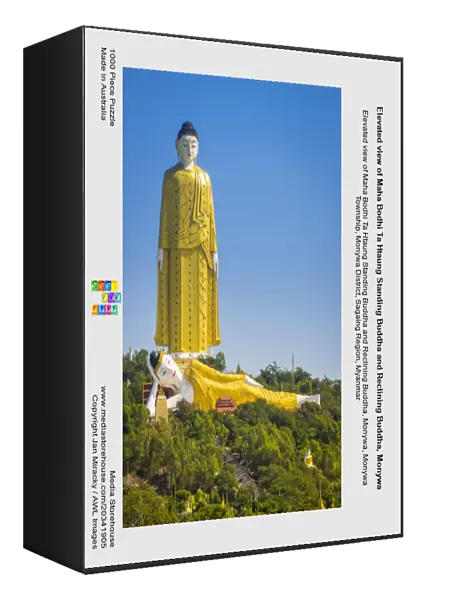 Elevated view of Maha Bodhi Ta Htaung Standing Buddha and Reclining Buddha, Monywa