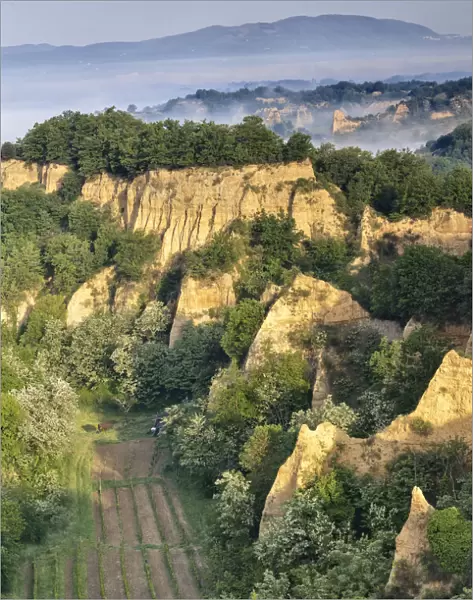 Valdarno with the balze, near Persignano, Terranuova Bracciolini, Arezzo, Tuscany, Italy