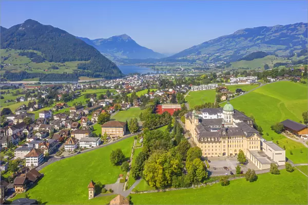 Aerial view at the Kantonsschule Kollegium Schwyz, Schwyz, canton Schwyz, Switzerland