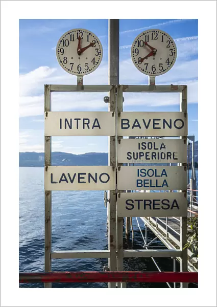 Pallanza, Maggiore lake, Verbania province, Piedmont, Italy, Europe. Ferry boat timetable