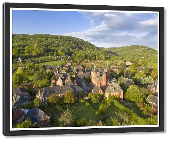 France, Nouvelle-Aquitaine, Correze, Collonges-la-Rouge, aerial view of the red village