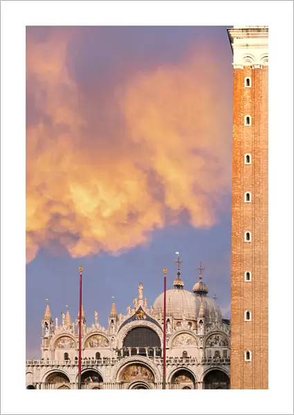 St Mark Cathedral and Campanile at sunset, Venice, Veneto, Italy