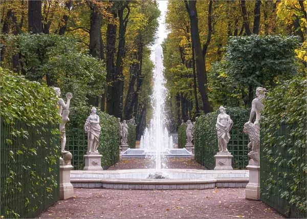 Statues and fountains of the Summer Garden (Letniy sad) in autumn, Saint Petersburg