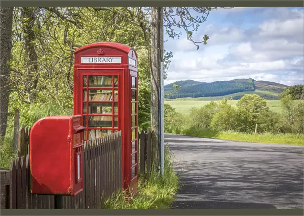 Telephone box redesigned as a library at Blacklunans, Blairgowrie, Perth and Kinross