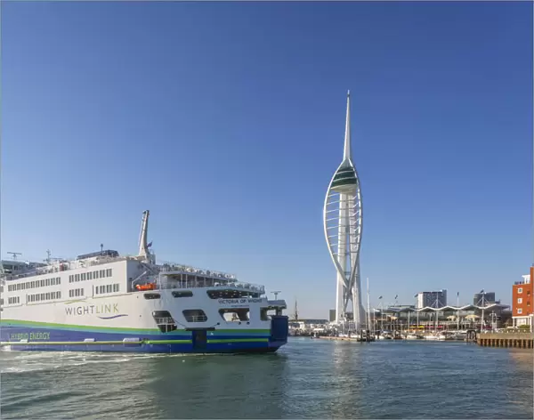 England, Hampshire, Portsmouth, Wightlink Ferry Victoria of Wight and The Spinnaker Tower
