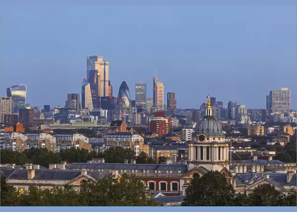 England, London, Greenwich, View of London City Skyline from Greenwich Park