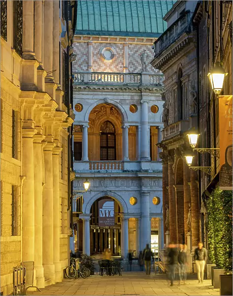 Scenic street in the old town with Basilica Palladiana, Vicenza, Veneto, Italy
