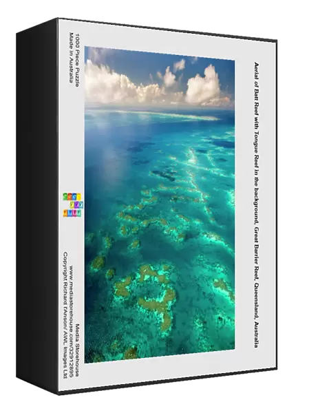 Aerial of Batt Reef with Tongue Reef in the background, Great Barrier Reef, Queensland, Australia