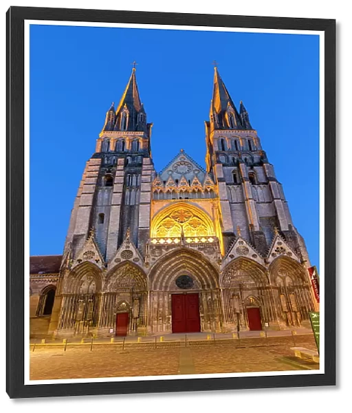 The Exterior of Bayeux Cathedral at Dusk, Bayeux, Normandy, France