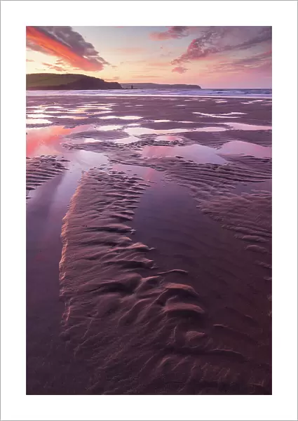 Sand patterns on the beach at dawn, Bigbury-on-Sea, Devon, England