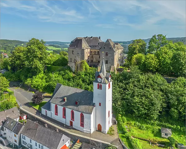 Aerial view at Westerburg castle, Westerburg, Westerwald, Rhineland-Palatinate, Germany