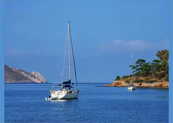 Sailboat at the Lakki Town bay, Leros Island, Dodecanese, Greece