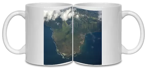 Aerial view of Kalaupapa peninsula and historical park, Molokai, Hawaii, Pacific