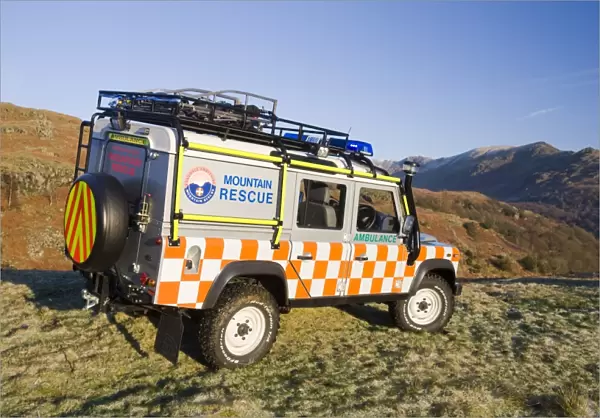 A Mountain Rescue Landrover above Ambleside in the Lake District UK