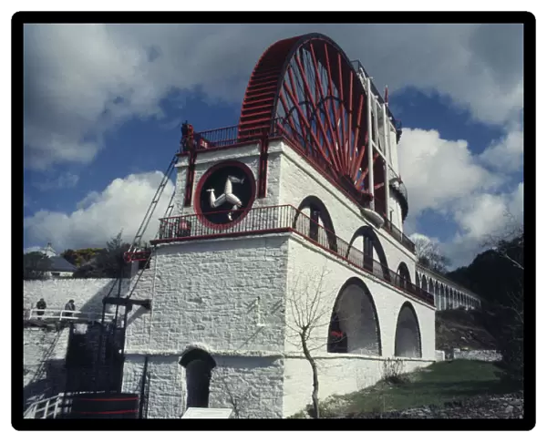 10041996. ENGLAND Isle of Man Laxey View looking up at Water Wheel