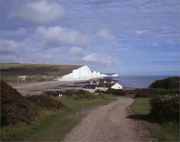 20088470. ENGLAND East Sussex Seven Sisters The Seven Sisters white chalk cliffs viewed