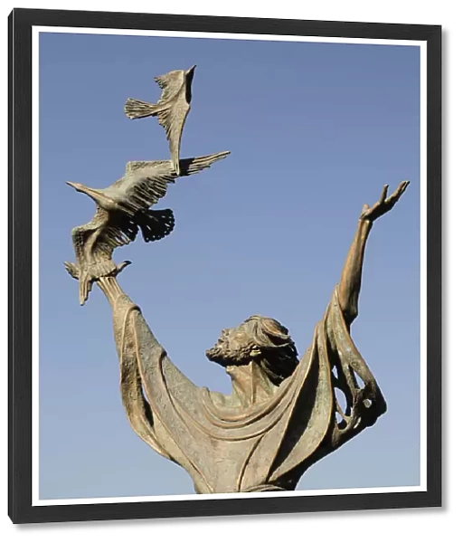 Italy, Piemonte, Lago d Orta, sculpture of St Francis of Assisi by Alfiero Nena
