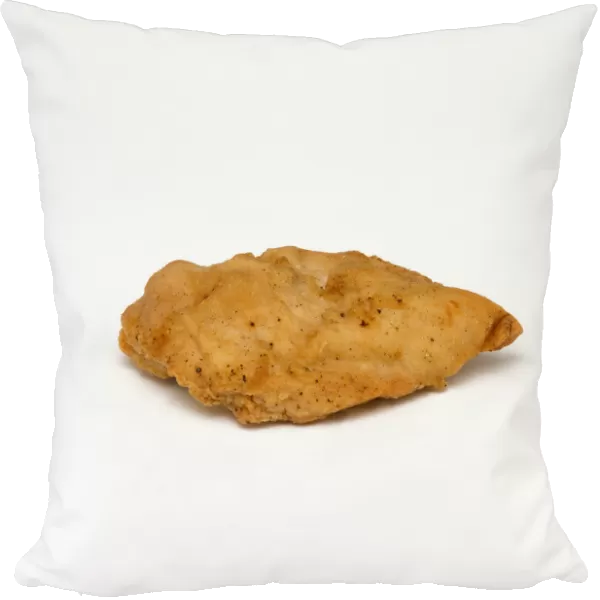Food, Cooked, Poultry, Single battered chicken breast fillet on a white background