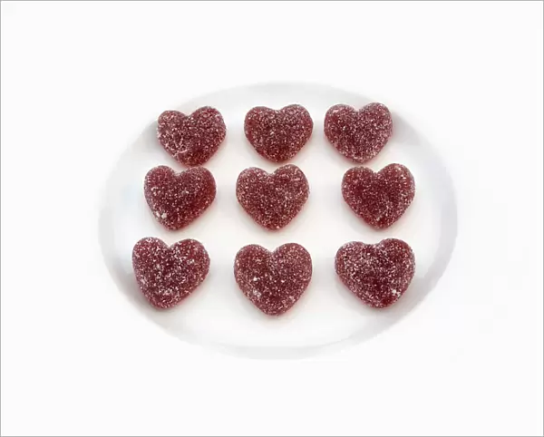 Food, Confections, Candies, Red coloured jelly hearts coated in sugar