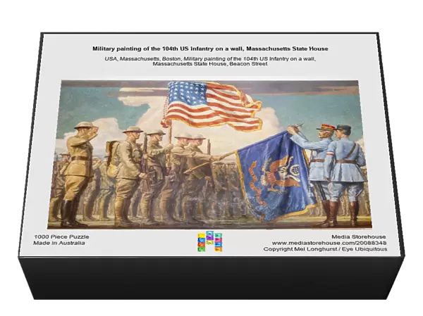 Military painting of the 104th US Infantry on a wall, Massachusetts State House