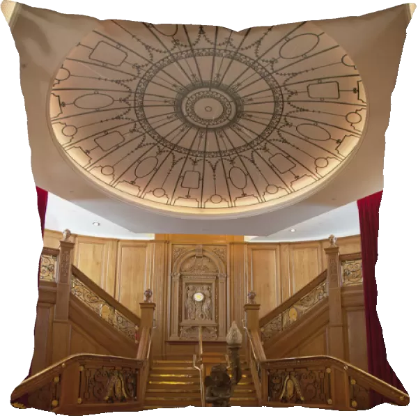 Ireland, North, Belfast, Titanic quarter visitor attraction, replica staircase in the banqueting hall