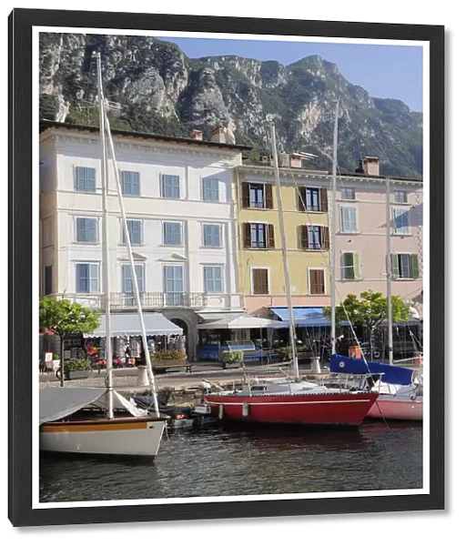 Italy, Lombardy, Lake Garda, Gargnano, harbour & waterfront buildings