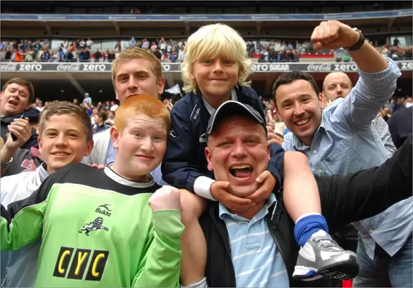 Millwall vs Swindon Town: Football Fans Celebrate at Wembley Stadium during the 2010 Coca-Cola League One Play-Off Final