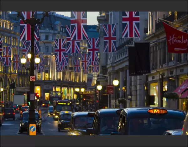 London, Regent Street, Union Jack Flags marking the Royal Wedding of Prince William