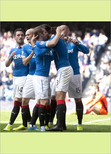 Rangers Football Club: Bilel Mohsni and Team Mates Celebrate Scottish Cup Victory at Ibrox Stadium (Rangers vs. Queen of the South, SPFL Championship)
