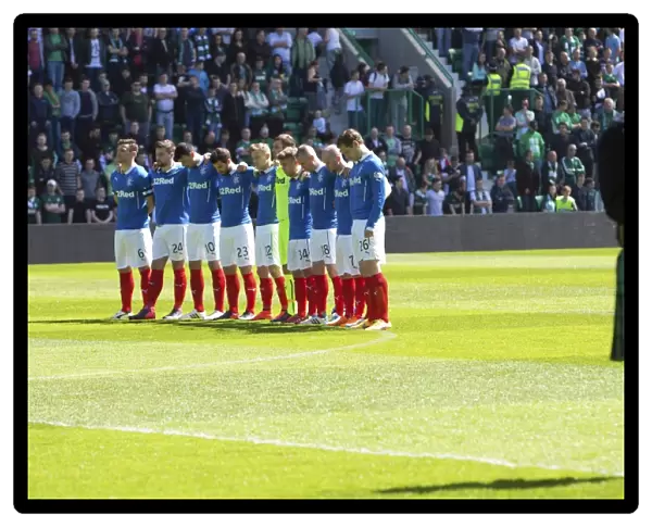 Rangers Players Pay Tribute: Minutes Silence at Easter Road during Scottish Premiership Play Off Semi-Final vs. Hibernian