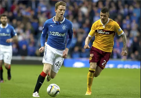 Intense Moment at Ibrox: Walsh vs. Johnson in Rangers vs Motherwell Play-Off Final First Leg